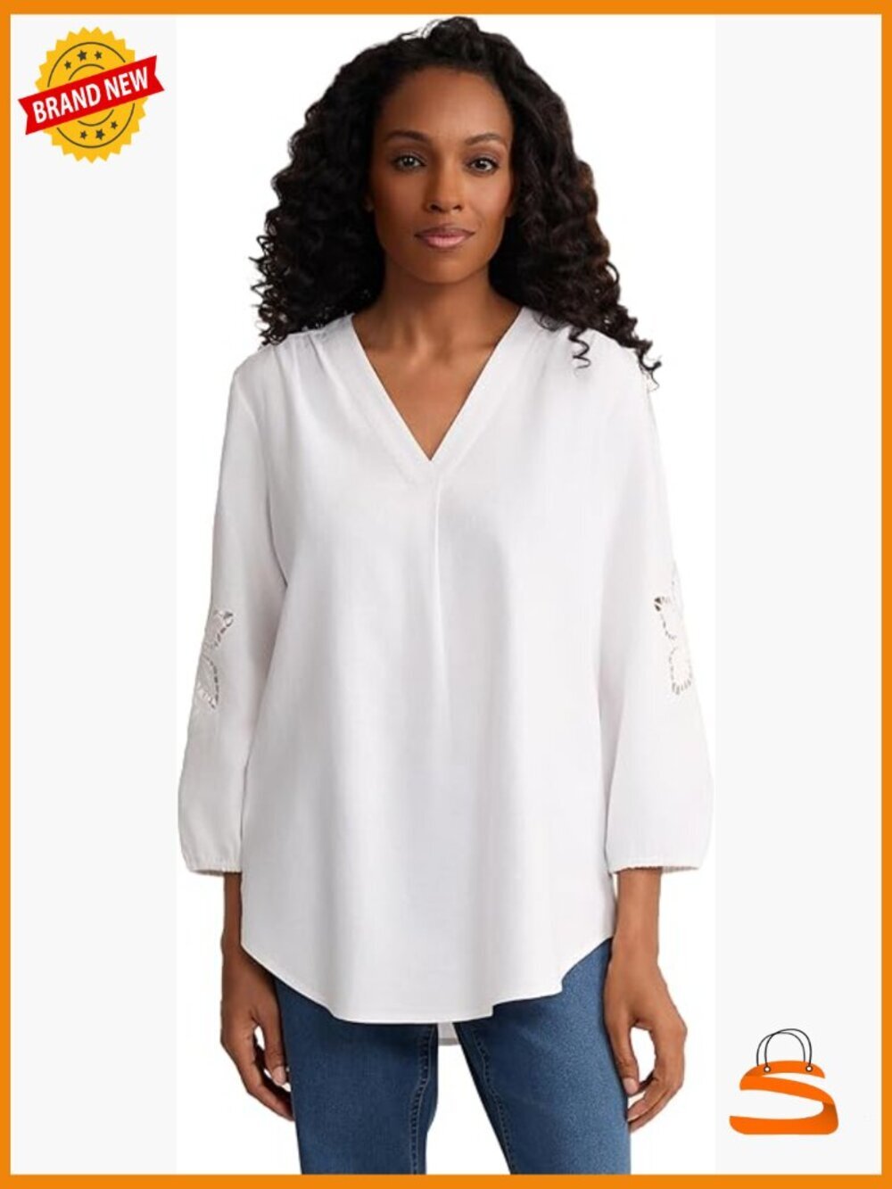 Classic Linen Blend V-Neck Pleated Embroidered Top